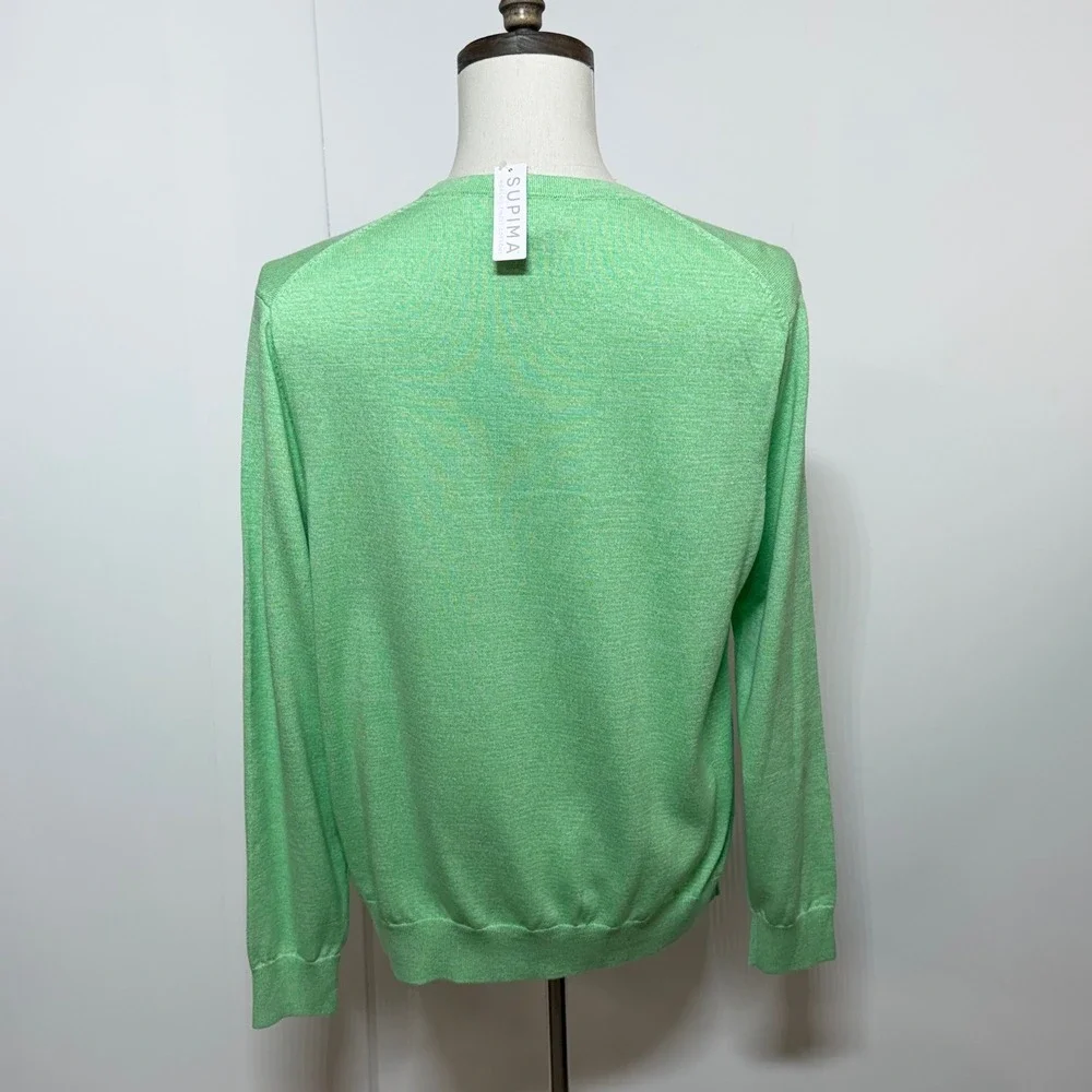 NEW Lands End Sweater Mens Large 42-44 Green Supima Cotton Pullover Long Sleeve